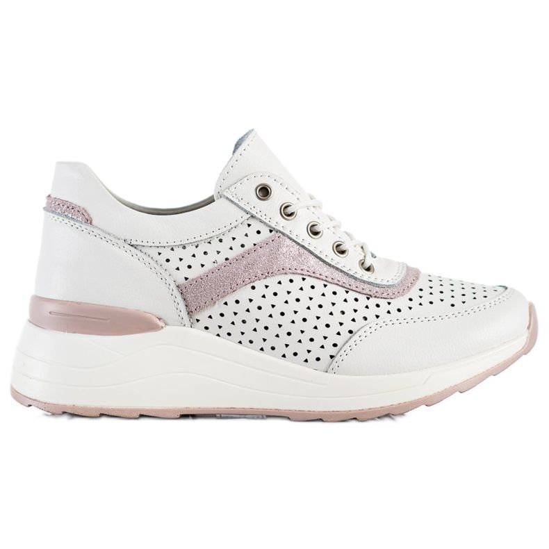 Goodin Leather Sneakers With Openwork Pattern white