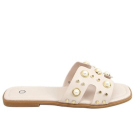 Beige slippers with pearls GQ33 Beige