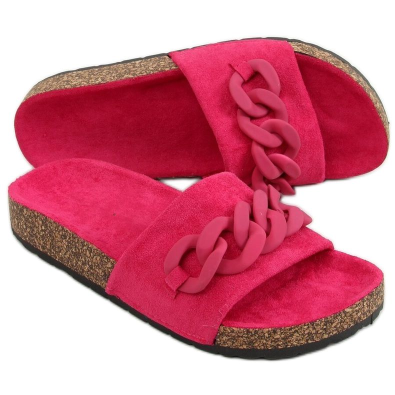 Fuchsia pink cork slippers with a chain DZ907 Peach