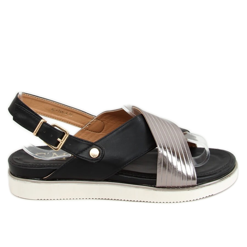 Black women's sandals MJF745-9 Black silver