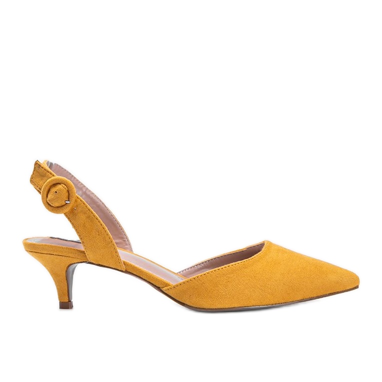 Yellow eco-suede pumps on a Meghan heel Yellow eco-suede pumps on a Meghan heel