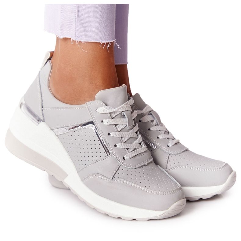 Leather Wedge Sneakers S.Barski Gray grey Leather Wedge Sneakers S.Barski Gray grey