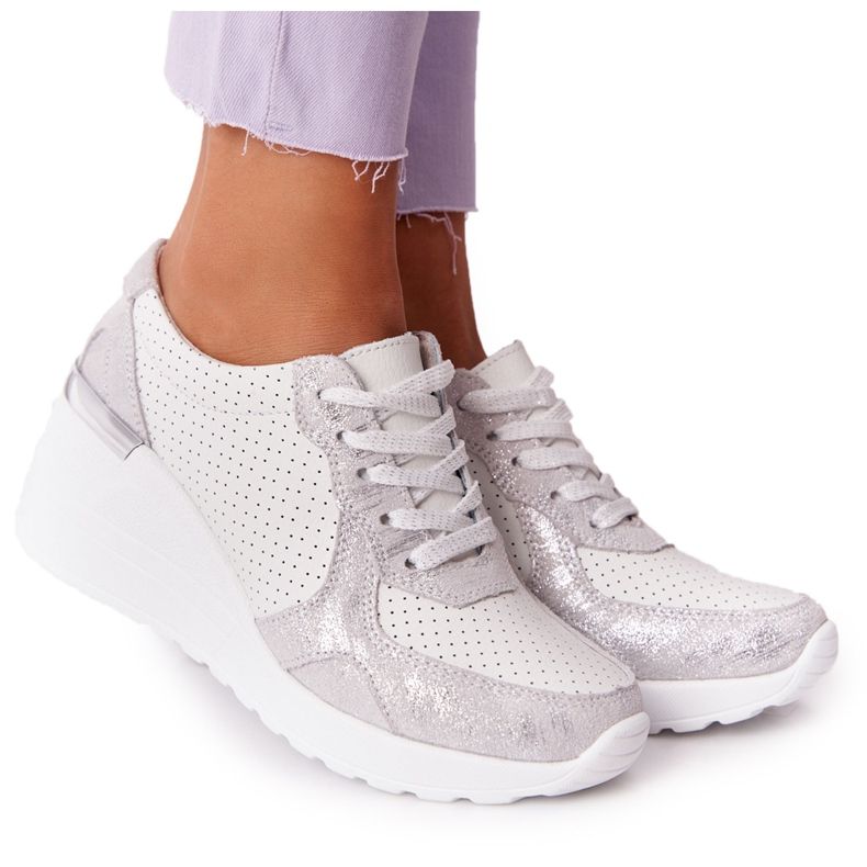 S.Barski Leather Wedge Sneakers S. Barki White-Silver S.Barski Leather Wedge Sneakers S. Barki White-Silver
