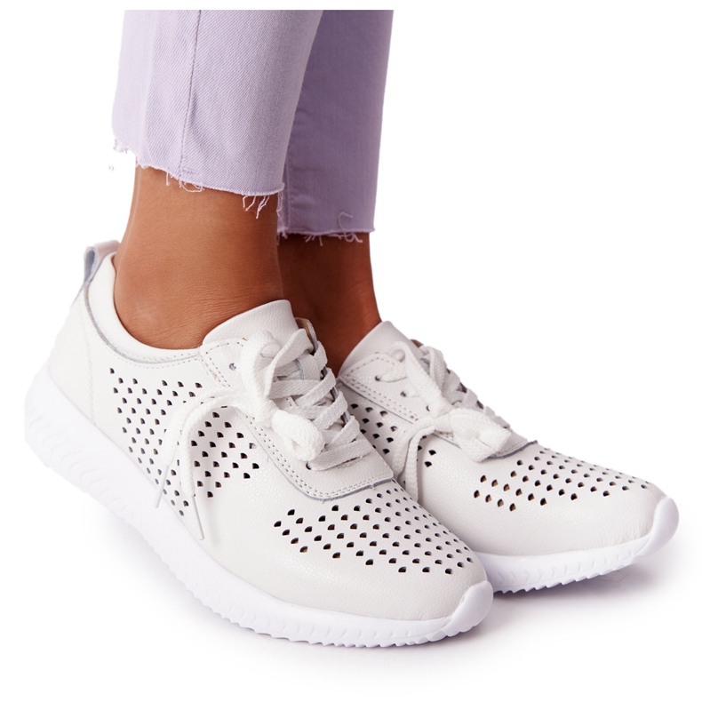 S.Barski Openwork Leather Sport Shoes S. Bararski White S.Barski Openwork Leather Sport Shoes S. Bararski White