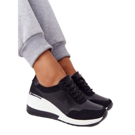S.Barski Openwork Leather Wedge Sneakers S. Bararski Black white