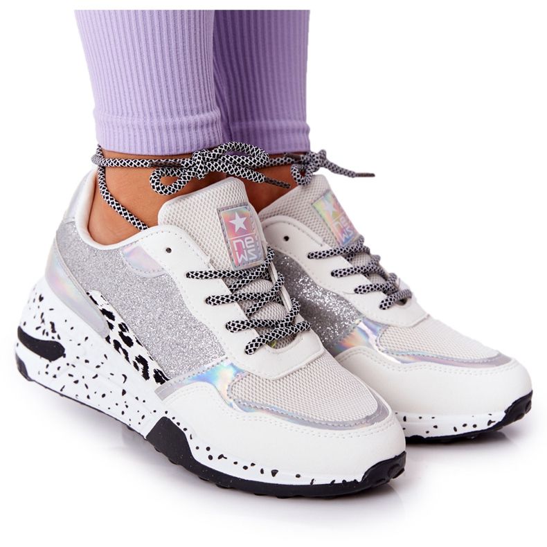 NEWS Women's Wedge Sneakers White With Brocade Avery 21SP26-3974 black silver