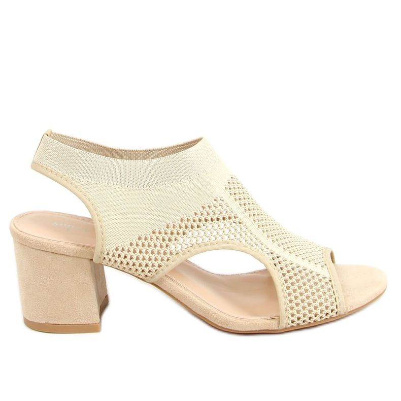 Beige high heels sock sandals 8044 Beige