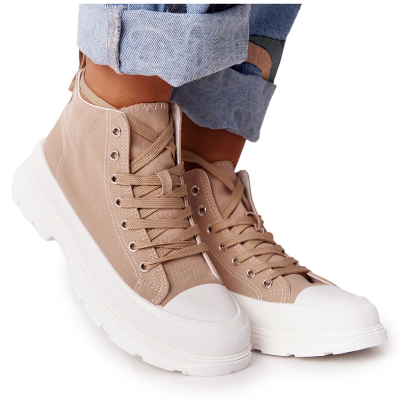 Women's High Sneakers On A Large Sole Light Brown Trissy