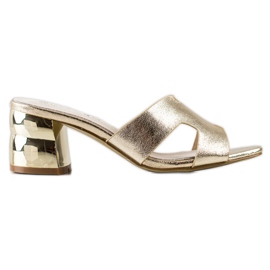 Goodin Golden Slippers With Decorative Heel