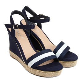 Navy blue sandals on a wedge LL6320 Blue