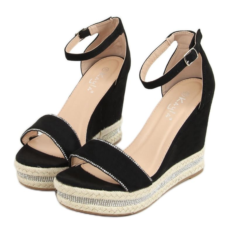 Black Sandals on a black wedge LL6351 Black