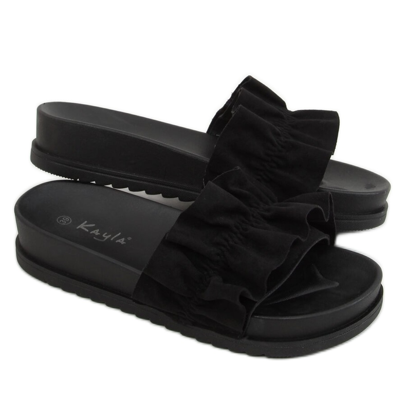 Black Women's black slippers with frill 38862 Black