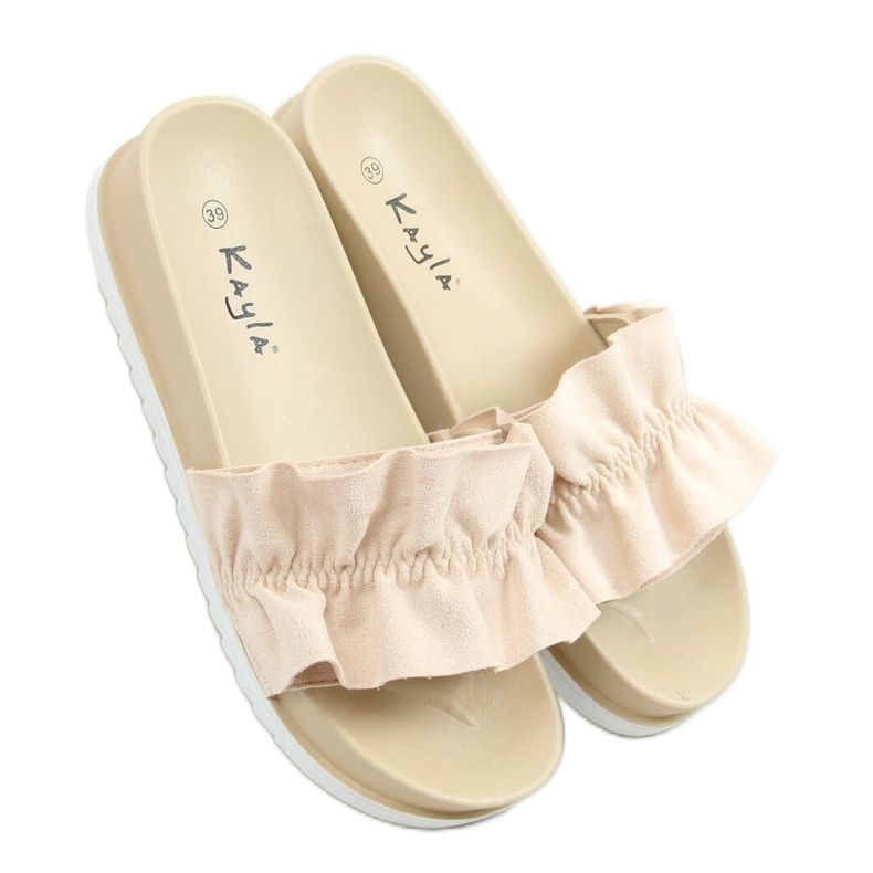 Beige women's beige slippers with frill 38862 Beige