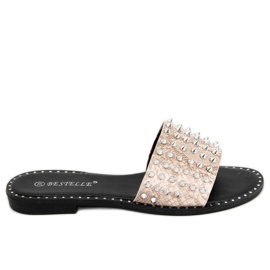 Beige slippers with studs N101 Beige