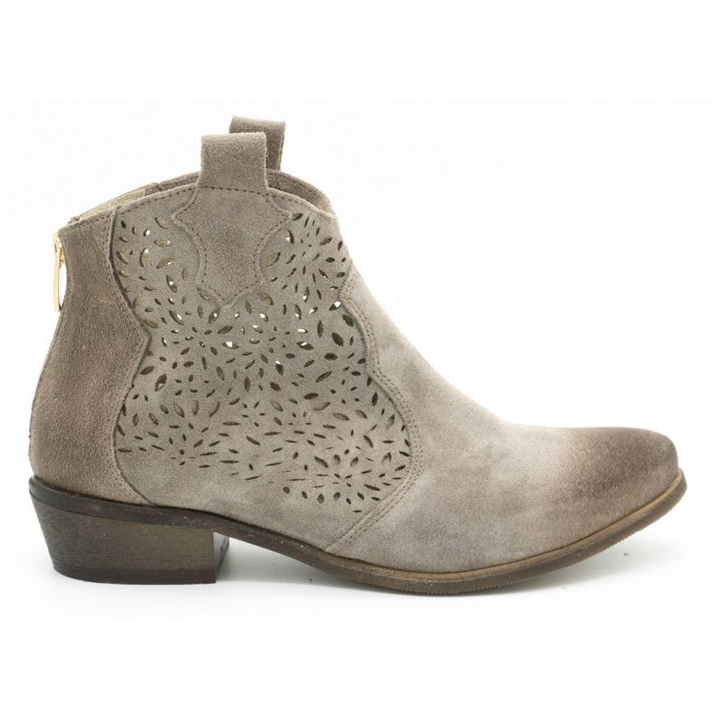 Exousite Women's openwork leather boots 1130 gray grey
