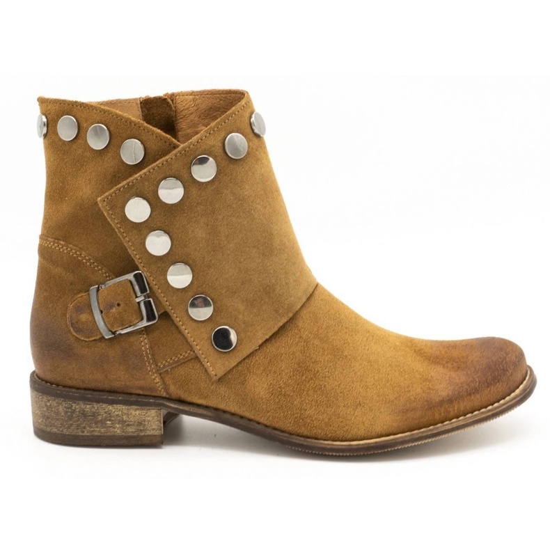 Exousite Women's leather ankle boots with 1198 camel studs brown multicolored