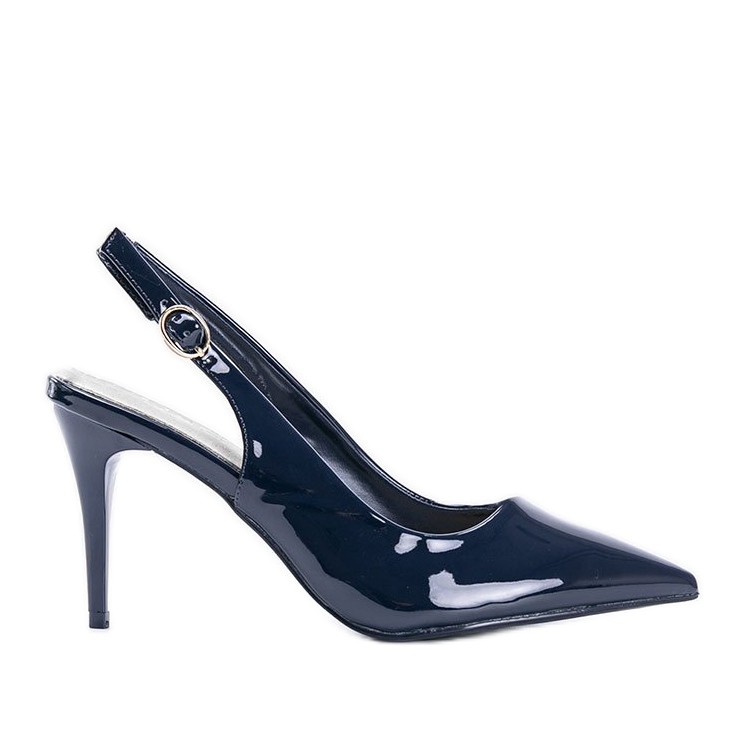Navy pumps lacquered on a Cindy belt blue
