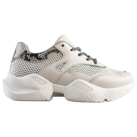 SHELOVET Gray Snake Print Sneakers beige