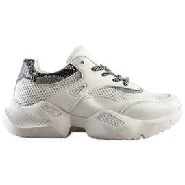 SHELOVET White Snake Print Sneakers