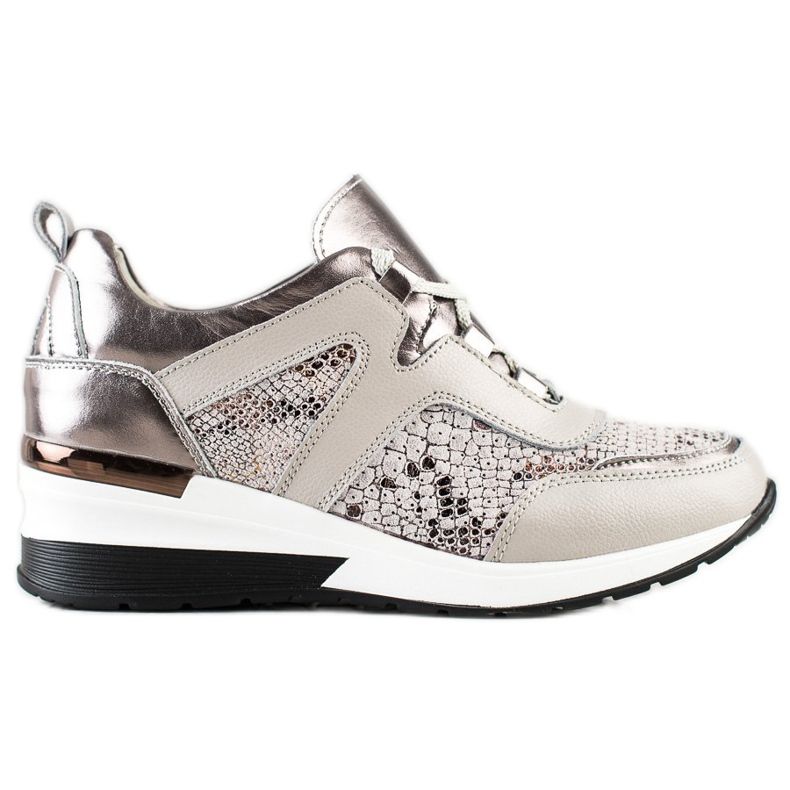 Goodin Snake Print Leather Sneakers silver grey
