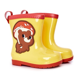 Children's Yellow Galoshes With A Teddy Bear