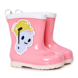 Children's pink rain boots with a bunny