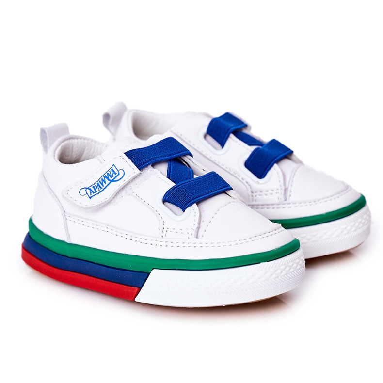 Apawwa Children's Sneakers With Ribbed White And Navy Blue Baxter