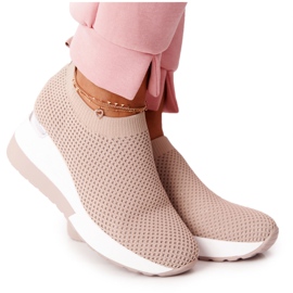 Openwork Sneakers Slip-On On Wedge Beige Harmony white