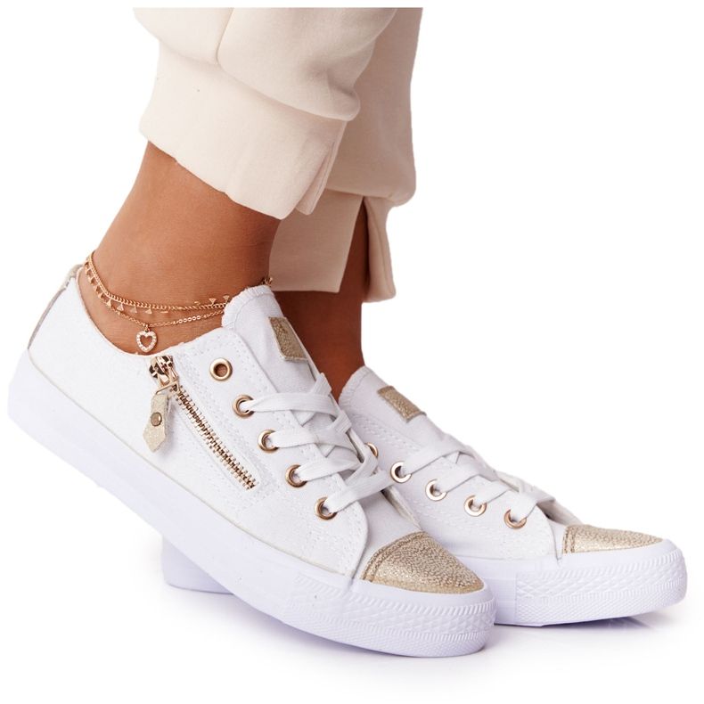 Women's Sneakers With A Zipper White-Gold Festival golden