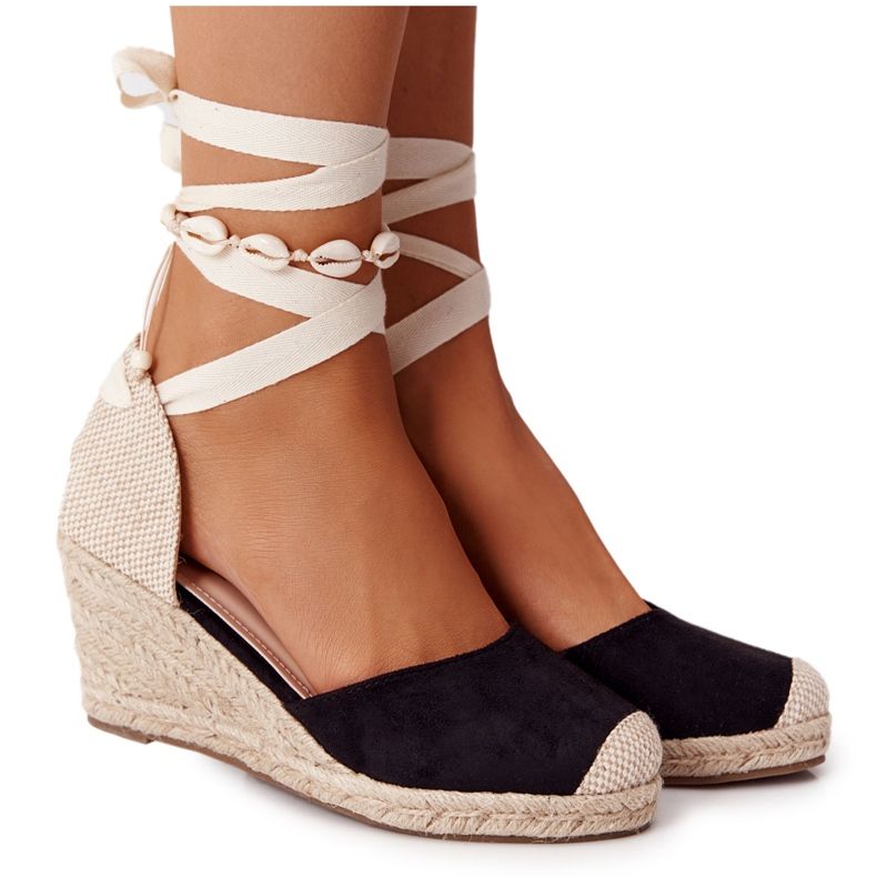 PG1 Black Nelly Tied Wedge Sandals With Braids beige