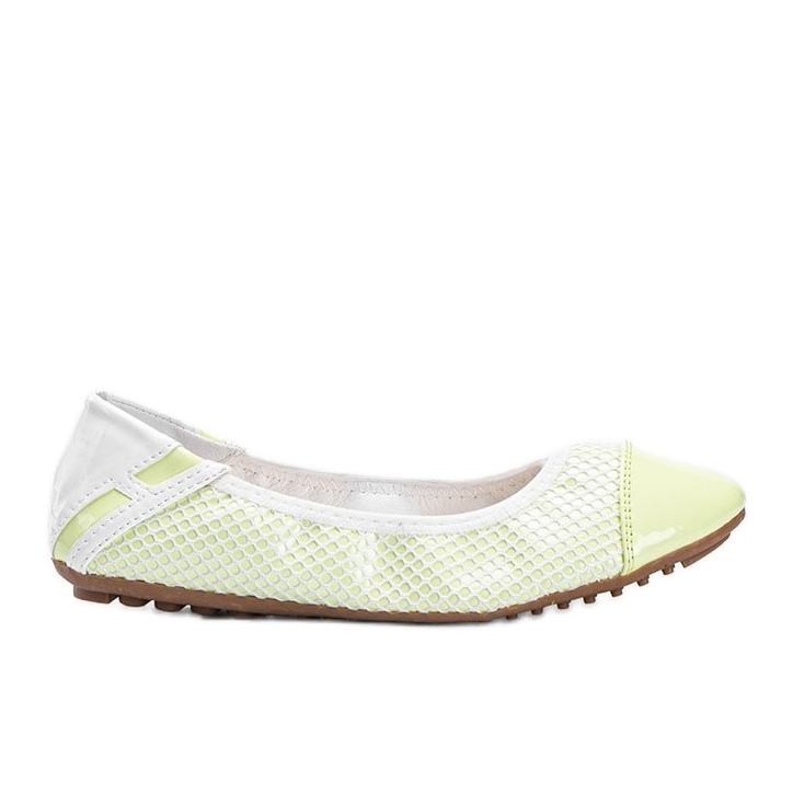 Debbie's green pastel lacquered ballerinas white