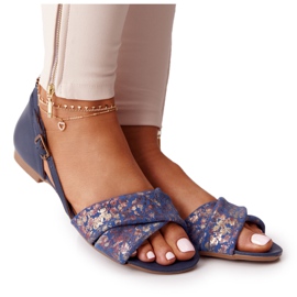 Leather Sandals With Flowers Maciejka 04614-43 Navy Blue golden