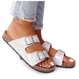 Women's Slippers With Buckles Silver Vivio