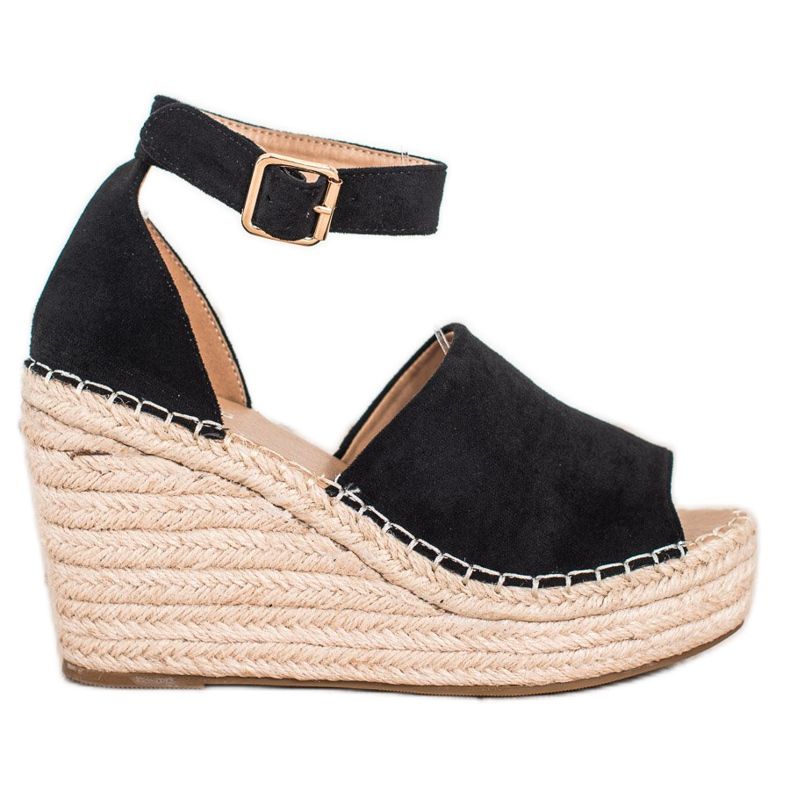SHELOVET Black Wedge Sandals