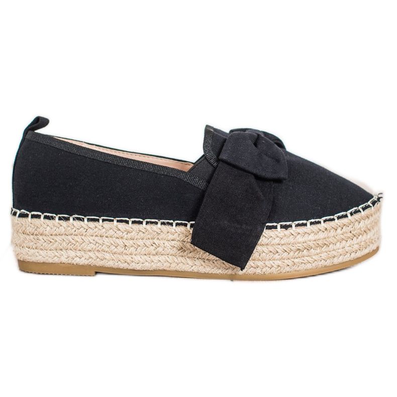 SHELOVET Black Espadrilles With Bow