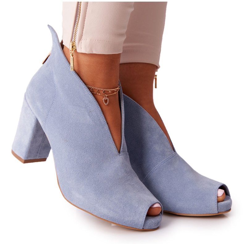 Suede Booties On A Post With A Cut Exquisite 1243 Blue