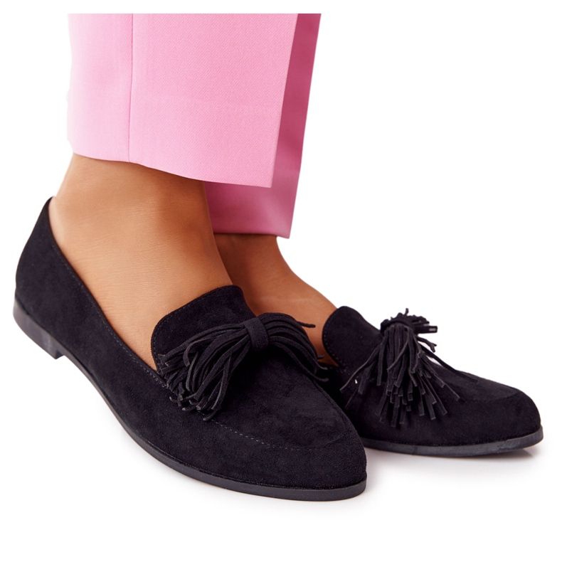 EVE Fringed Suede Loafers Black Alicante