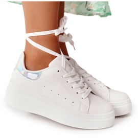 Sport Shoes Sneakers On The Platform White and Silver Shine Bright