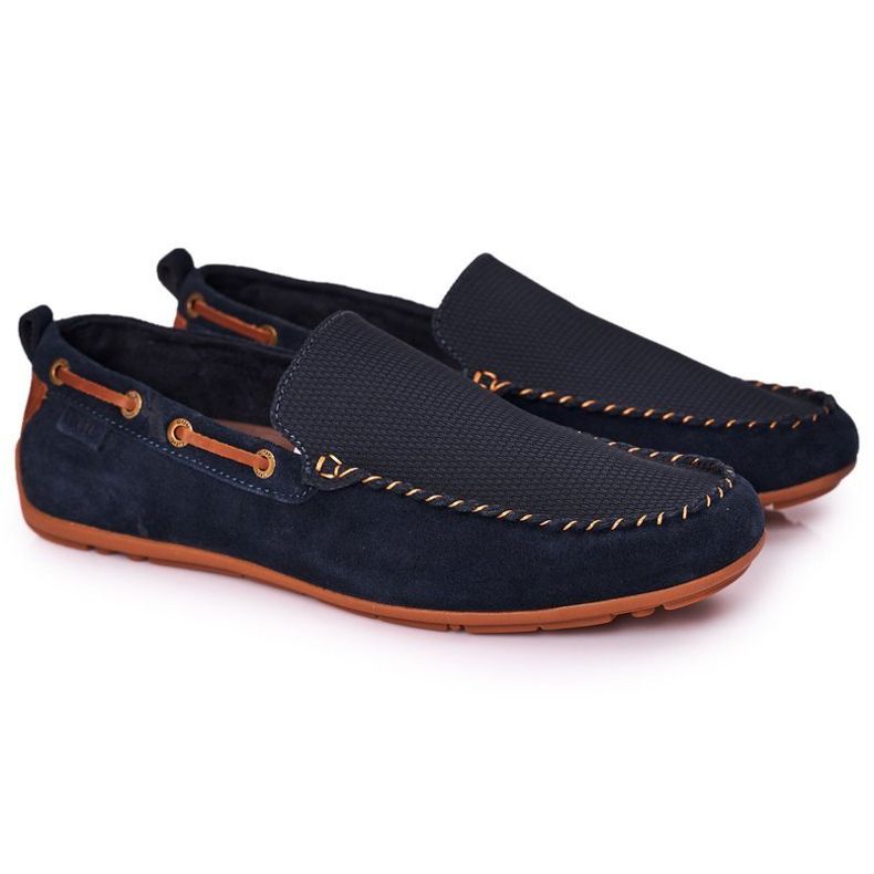 Suede Casual Loafers GOE HH1N4019 Navy Blue brown