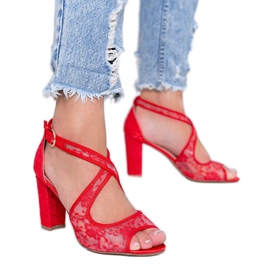Red lace sandals on the Beth post