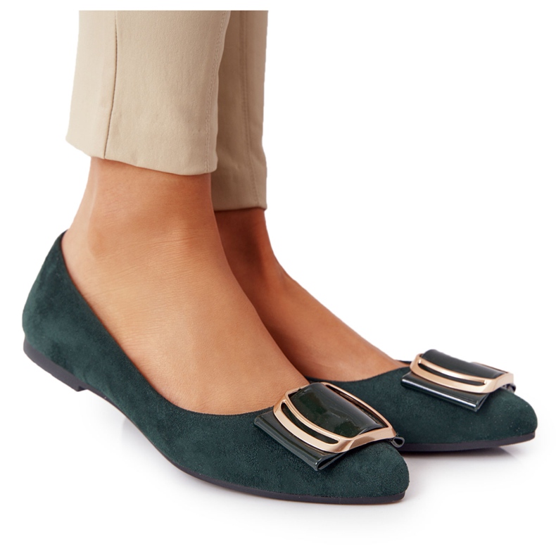 Suede ballerinas with a buckle Sergio Leone BL623 ​​Green golden