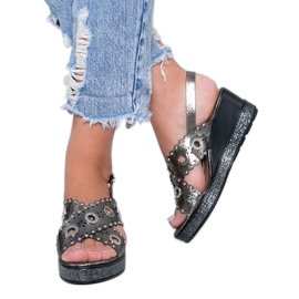 Gray metallic wedge sandals Mon grey