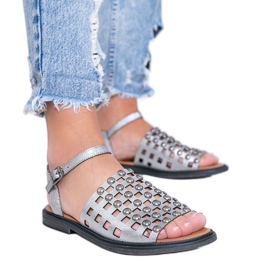 Gray metallic sandals with Luxy studs grey