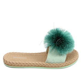 Mint slippers with pompom S-410 Green