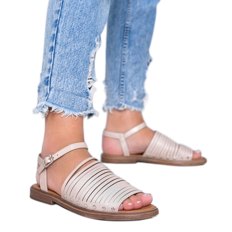 Brown Sun beige glossy sandals