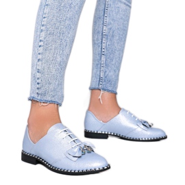 Blue shiny shoes with a Lost Stars bow Blue shiny shoes with a Lost Stars bow