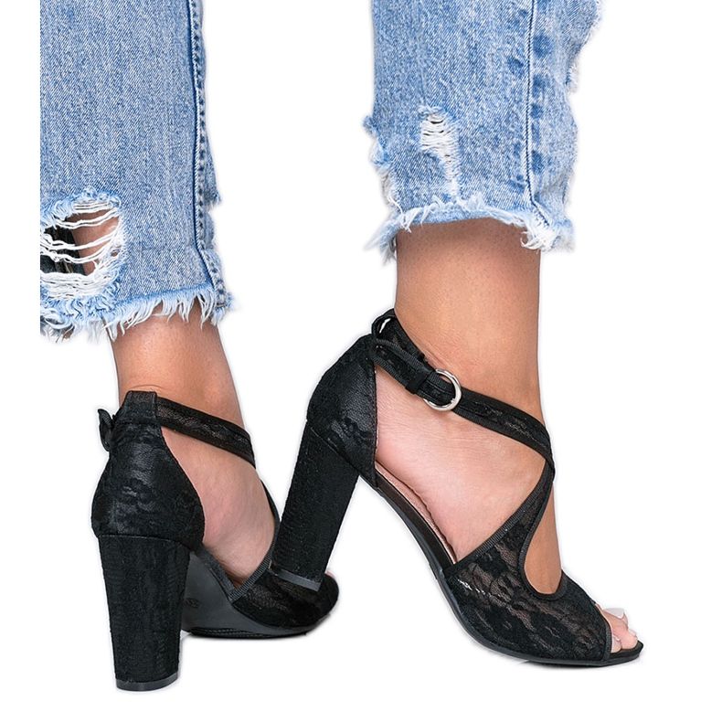 Black lace sandals on the Beth post