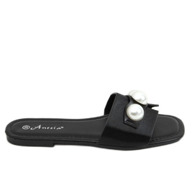 Black N-91 Black slippers with pearls
