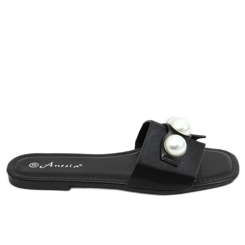 Black N-91 Black slippers with pearls