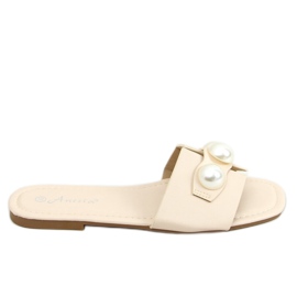 Slippers with pearls N-91 Beige Slippers with pearls N-91 Beige